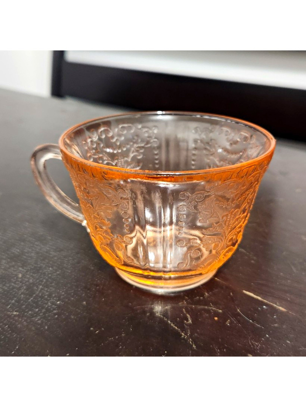 Macbeth-Evans American Sweetheart Pink Depression Glass Floral Teacup W/ Handle